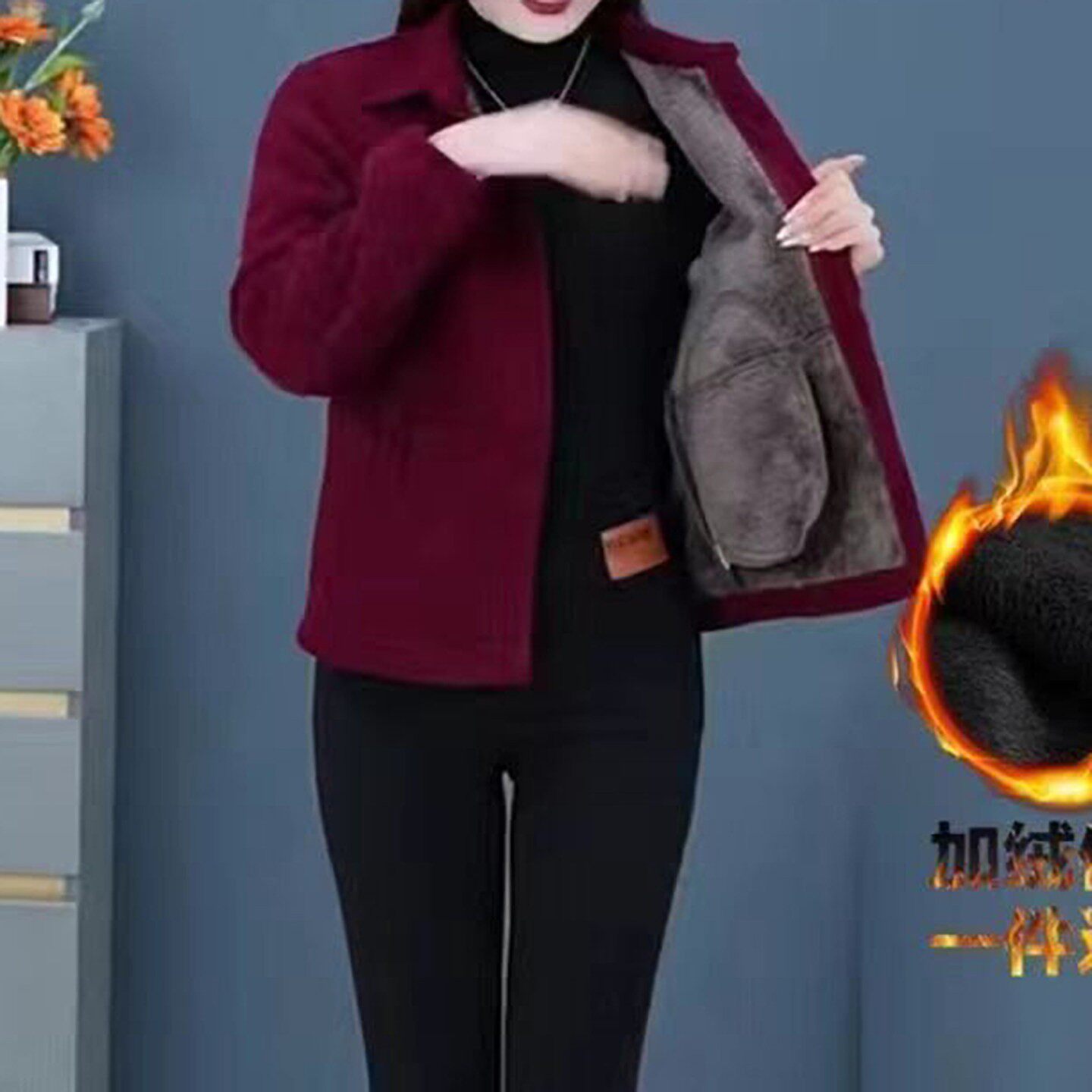 惟珍仓女装妈妈装洋气宽松外套秋冬女士加绒保暖棉服加厚夹克上a5