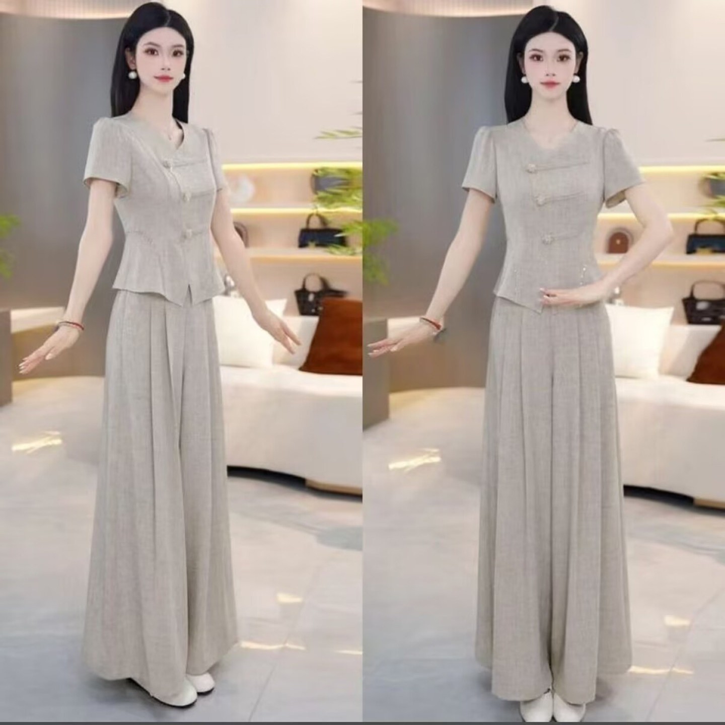 亿积女装洋气时尚套装2026夏季女士气质显瘦短袖裙裤妈妈装两件a8
