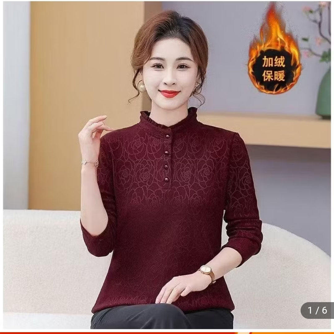 广州小鹅优选女装冬季加绒加厚保暖打底衫女士长袖花边上衣妈妈装,女装/女士精品,T恤,淘宝优惠券,粉丝福利购,淘宝优惠卷