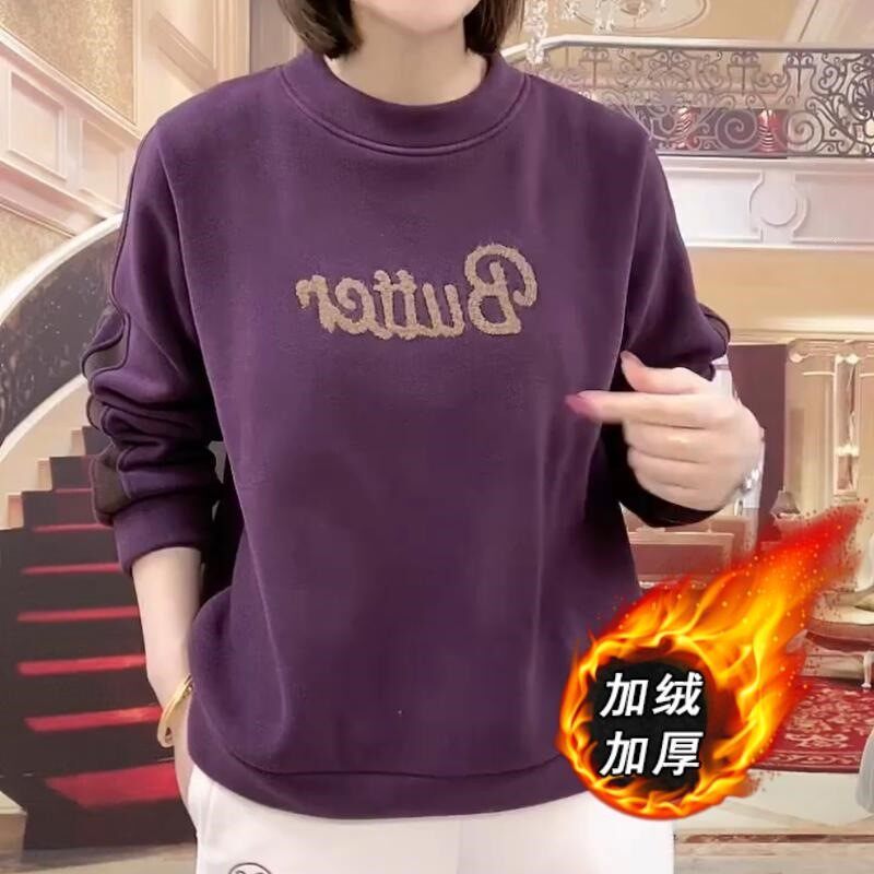 冬季新款加绒加厚保暖显瘦时尚洋气宽松减龄半高领女士正肩款卫a3