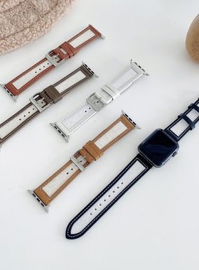 apple watch 7/8代手表表带皮带苹果ultra简约小众表带iwatch456se帆布真皮腕带男女个性潮40mm44/ 41/45mm49