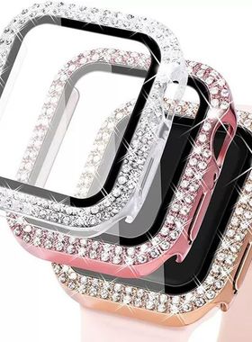 适苹果手表iwatch6se7s89金属满钻壳applewatch se2保护套45代可爱男女40mm41潮换49花真皮表带ultra硅胶双排