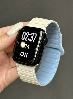 张婧仪同款适用苹果s10手表iwatch11表带applewatch9手表带磁吸硅胶S8腕带Ultra女运动87/se2男运动高级秋冬