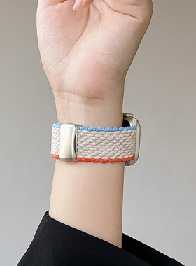 适用iwatch11/10表带s8弹力磁吸尼龙编织苹果手表透气applewatch8/7/se代男女款运动42/46mm红色小众高级秋冬