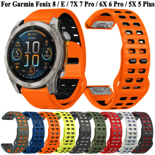 适用佳明飞耐时Garmin Fenix8/7X/6X/5Xplus双色硅胶运动Forerunner955/965/Epix Pro/S70快拆硅胶表带22mm26