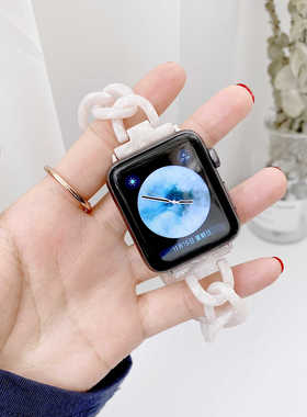 iwatch6/7/8/9代表带苹果手表applewatchse2单排链树脂腕带小香风41mm40链条45mm金属精钢男女ins创意潮牌腕