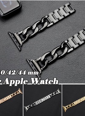适用iWatch9/8/7 6/5/4苹果手表表带apple watchultra腕带se2金属不锈钢牛仔小香风链条414/5mm/40/42/44女款