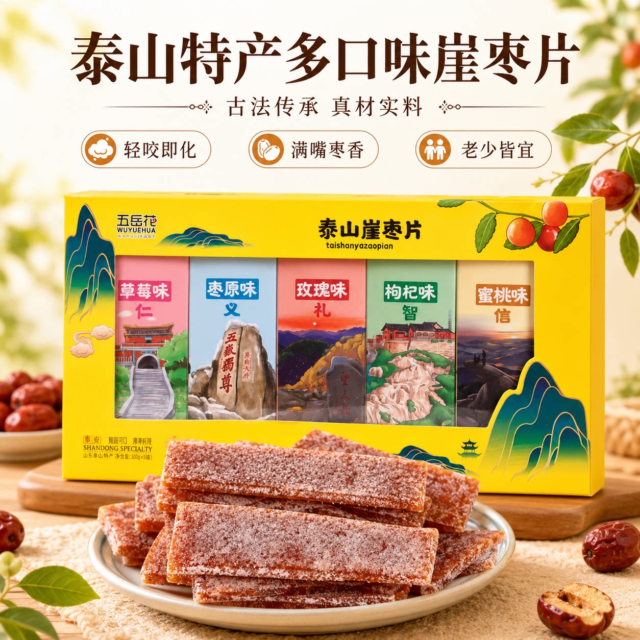 山东特产零食泰山特产送礼上档次礼盒装礼物五岳花崖枣片生日礼物