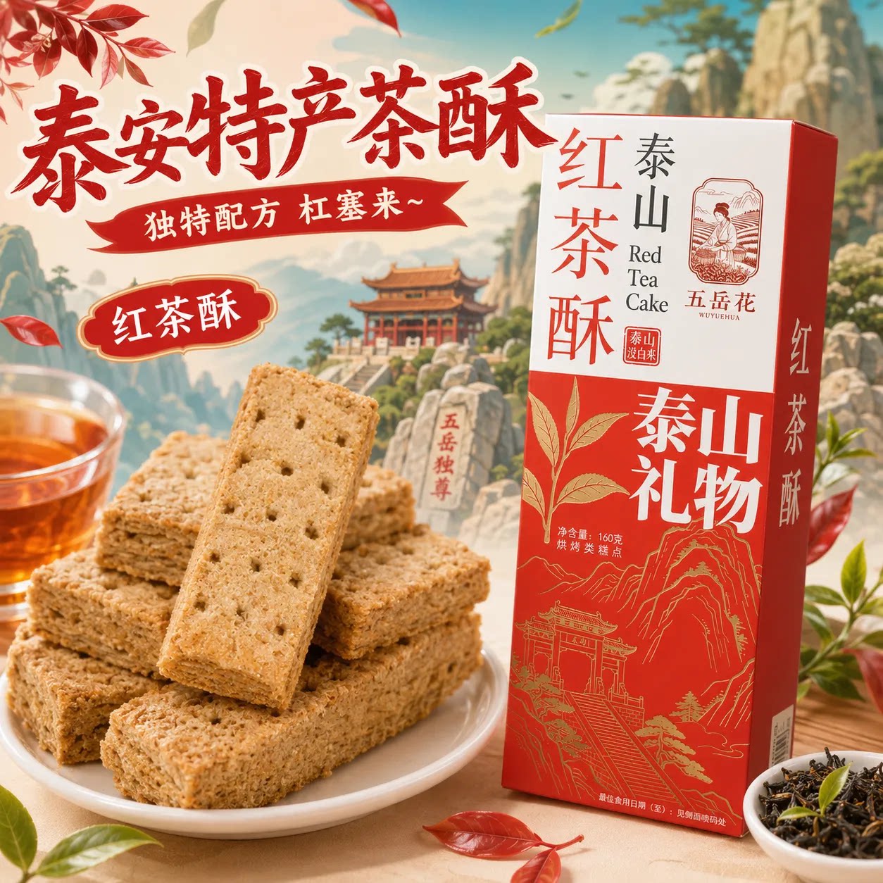 泰安特产泰山女儿茶茶酥饼干礼盒装旅游纪念品伴手礼送朋友送长辈