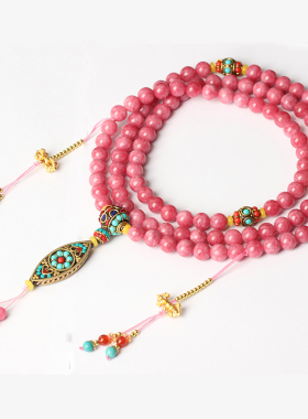 夏冉玉髓红纹石108颗民族风