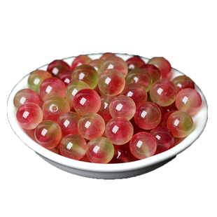 水蜜桃色玉髓散珠子桃花玉圆珠半成品diy水晶手工编织串珠配件