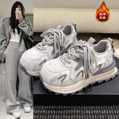 加绒老爹鞋女2025秋冬季新款百搭厚底增高休闲运动鞋加厚保暖棉鞋