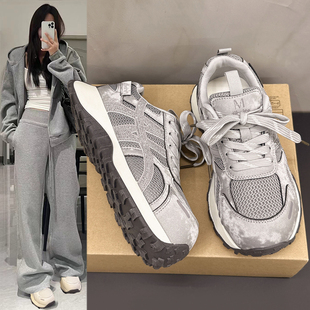 女2026春季 显脚小运动鞋 新款 爆款 百搭厚底增高休闲鞋 小蛮腰老爹鞋