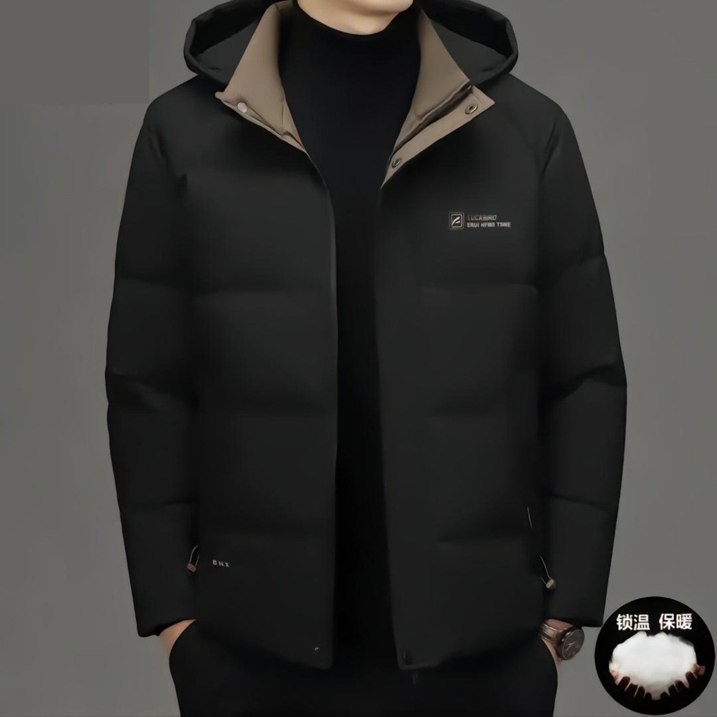 *纹若优选男装2025新款棉服男可拆卸连帽轻奢外套保暖舒适羽绒a21