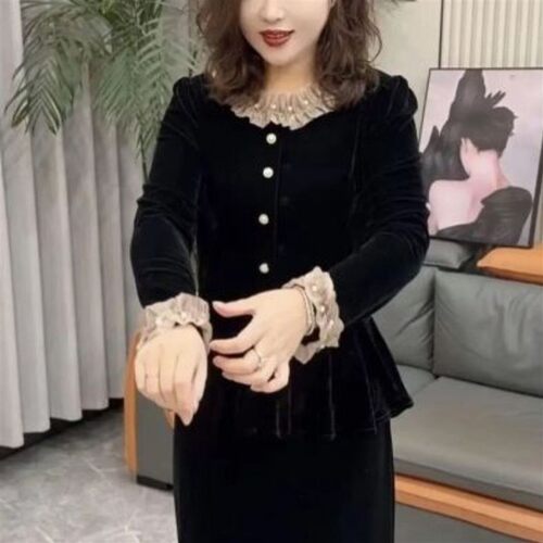宜智博女装小香风花边丝绒打底衫2026秋季女士款显瘦小衫百搭上a5