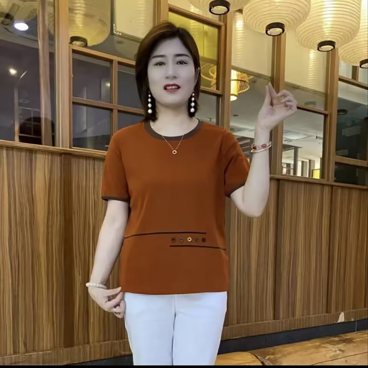 神馨姿态女装中年妈妈纯棉短袖T恤夏季女士显瘦半袖小衫宽松上a68