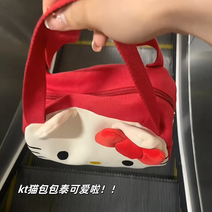 少女手提包KT猫可爱卡通高颜值带饭包软妹化妆包学生日常收纳包包