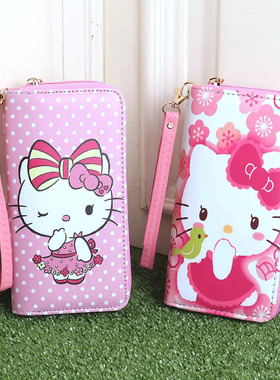 猫咪人造革女童儿童卡通可爱大容量多隔层手提钱包