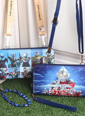 奥特曼合成革大容量多隔层卡通动漫周边男童儿童手提斜挎钱包