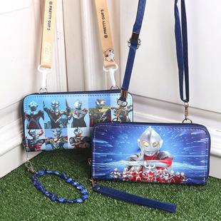 奥特曼合成革大容量多隔层卡通动漫周边男童儿童手提斜挎钱包
