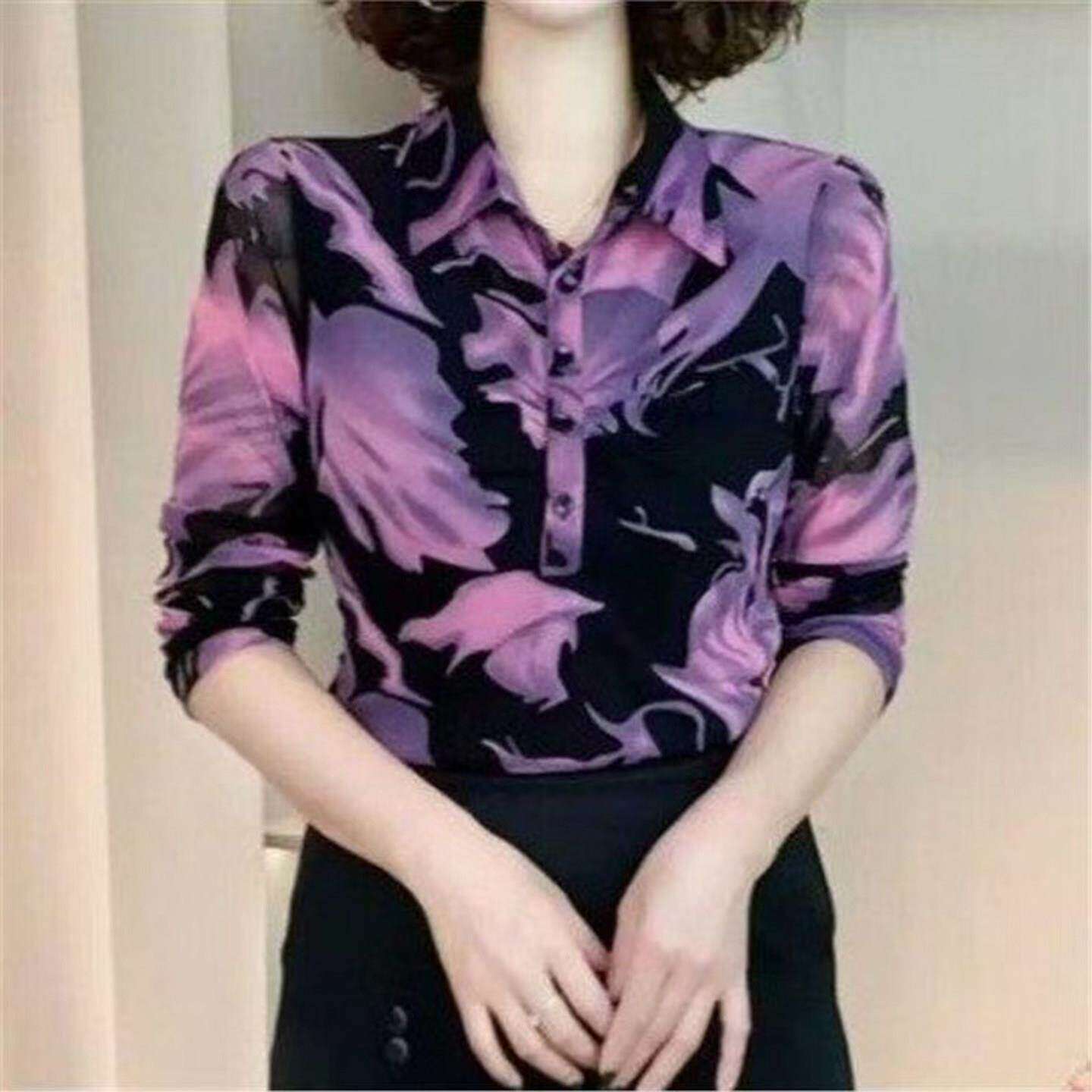 铂瑾甄选店女装2026秋季新款女士印花长袖衬衫洋气显瘦T恤小衫a2