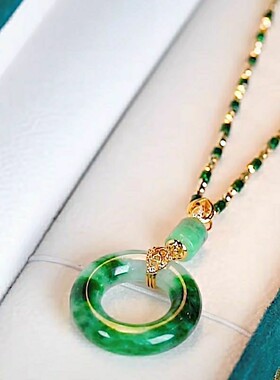 富纳锐商贸绿色平安扣项链时尚百搭高级感吊坠锁骨链送老婆送妈a1