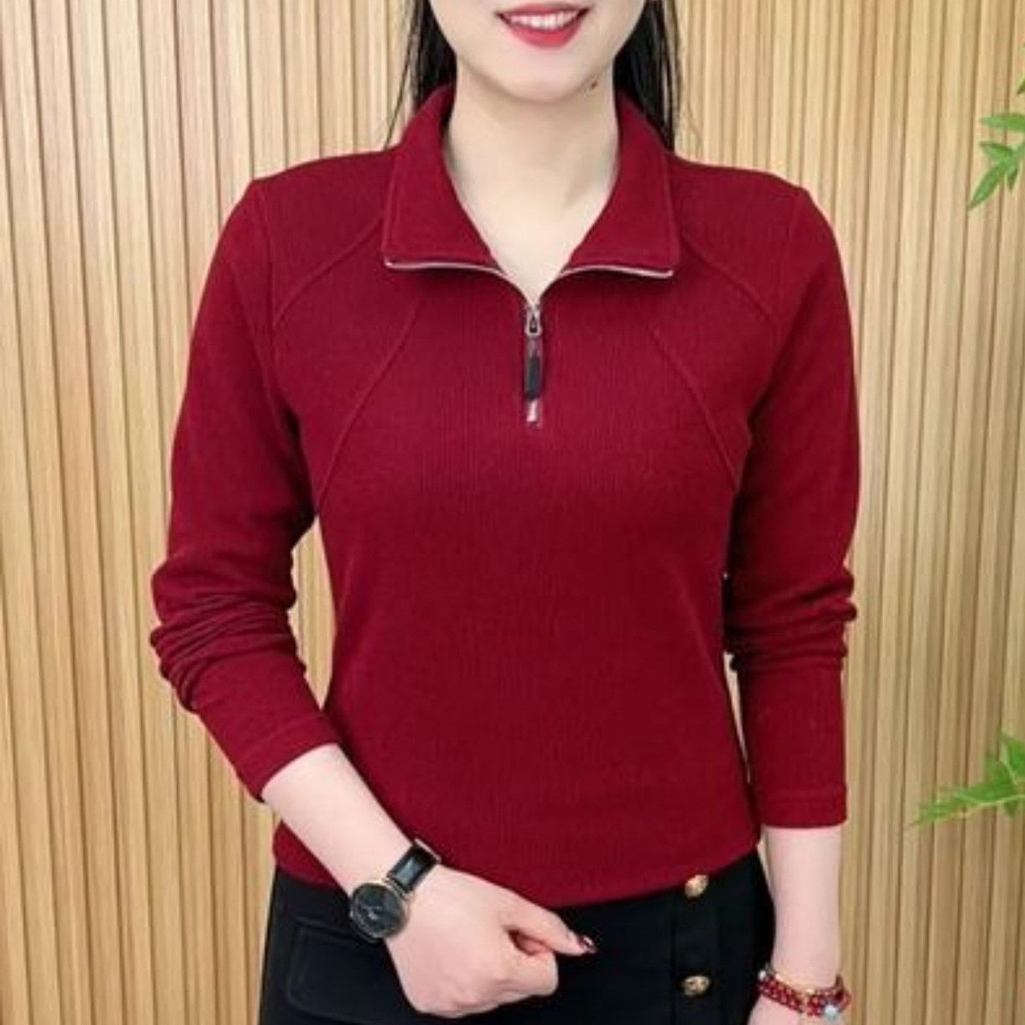 宜智博女装洋气拉链半开领卫衣秋季女士款长袖打底衫百搭显瘦上a9