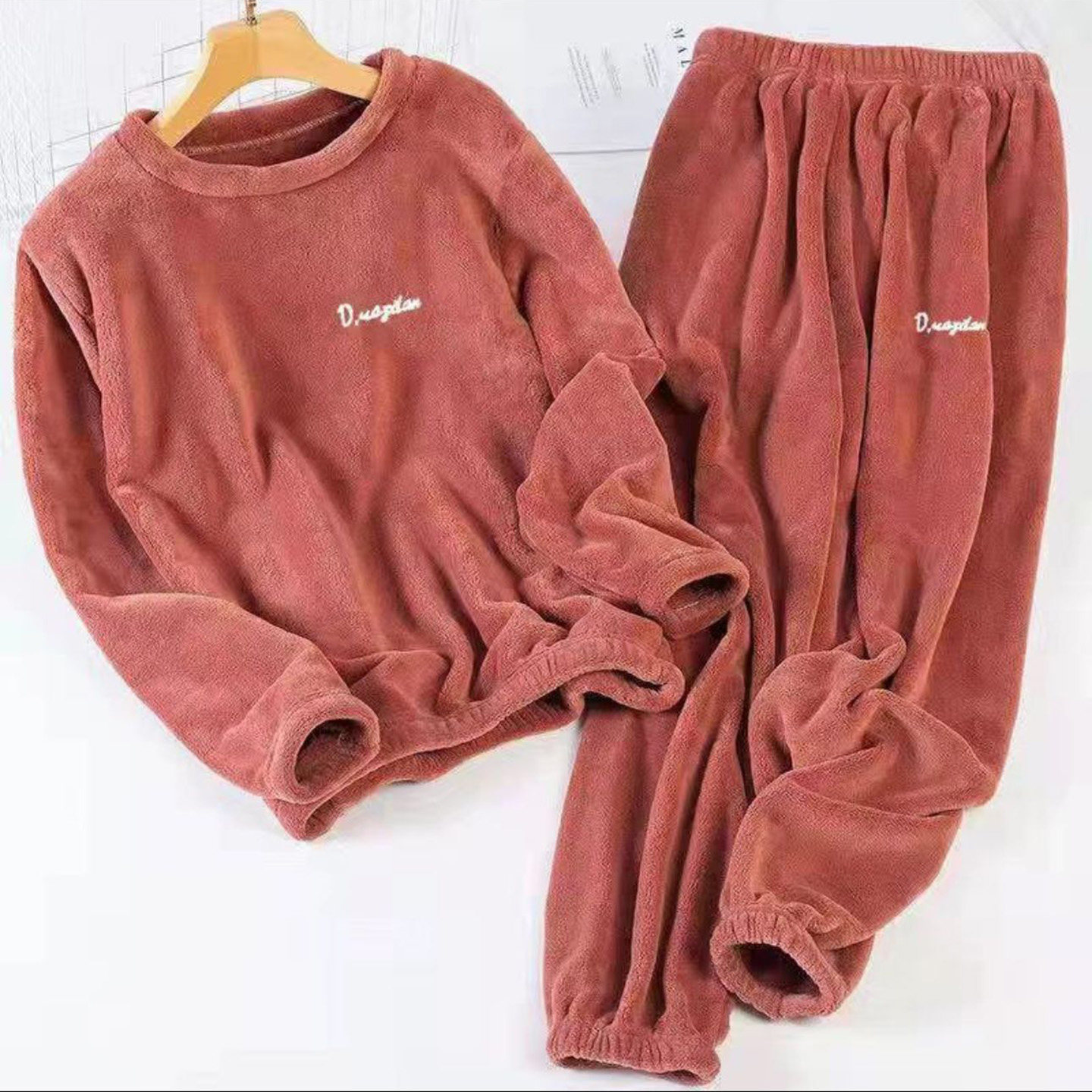 大朗恒明女装加绒加厚珊瑚绒睡衣套装冬季女士可外穿家居服两件a2