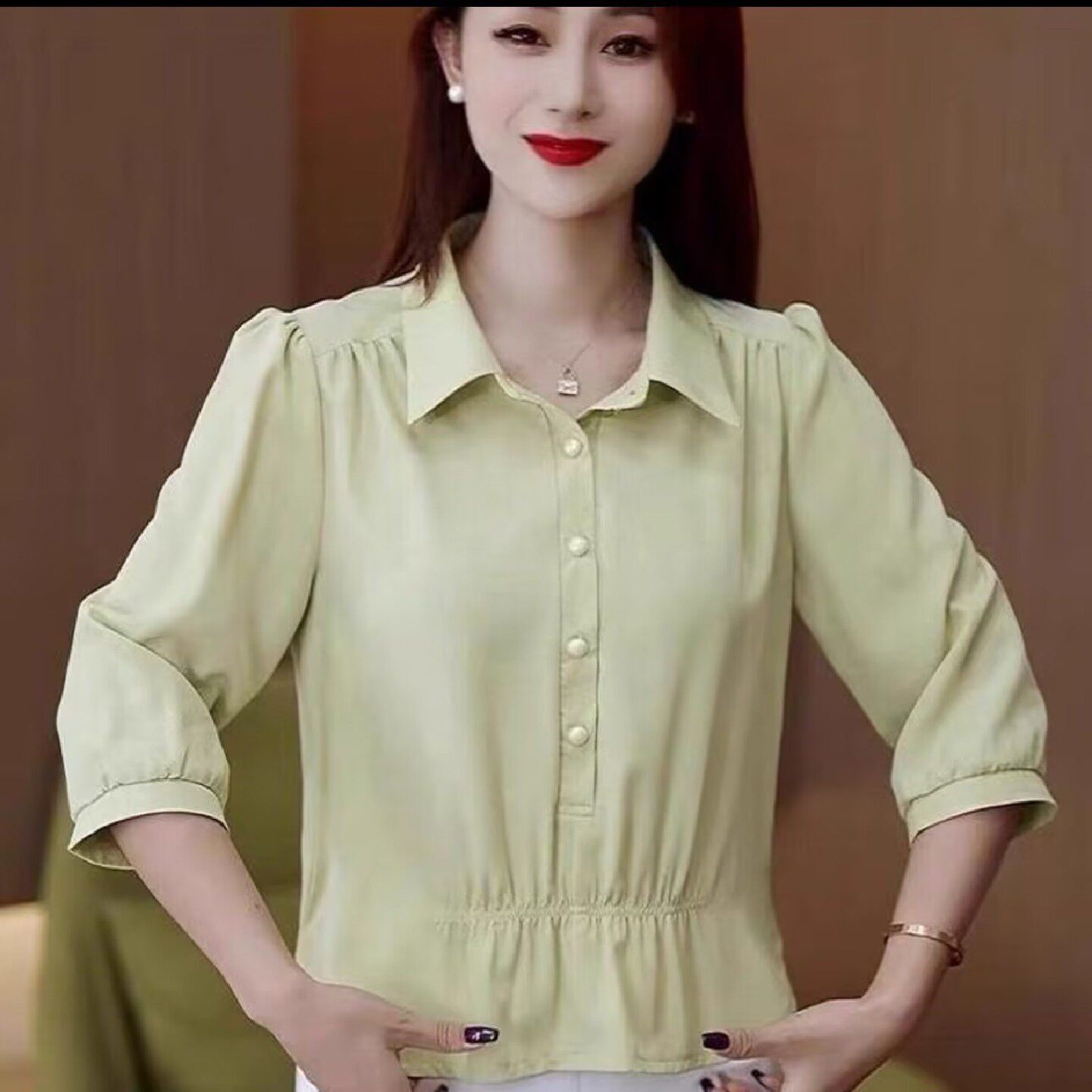 琦把女装2026新款天丝中袖衬衫夏季女士宽松气质打底衫洋气上衣a8