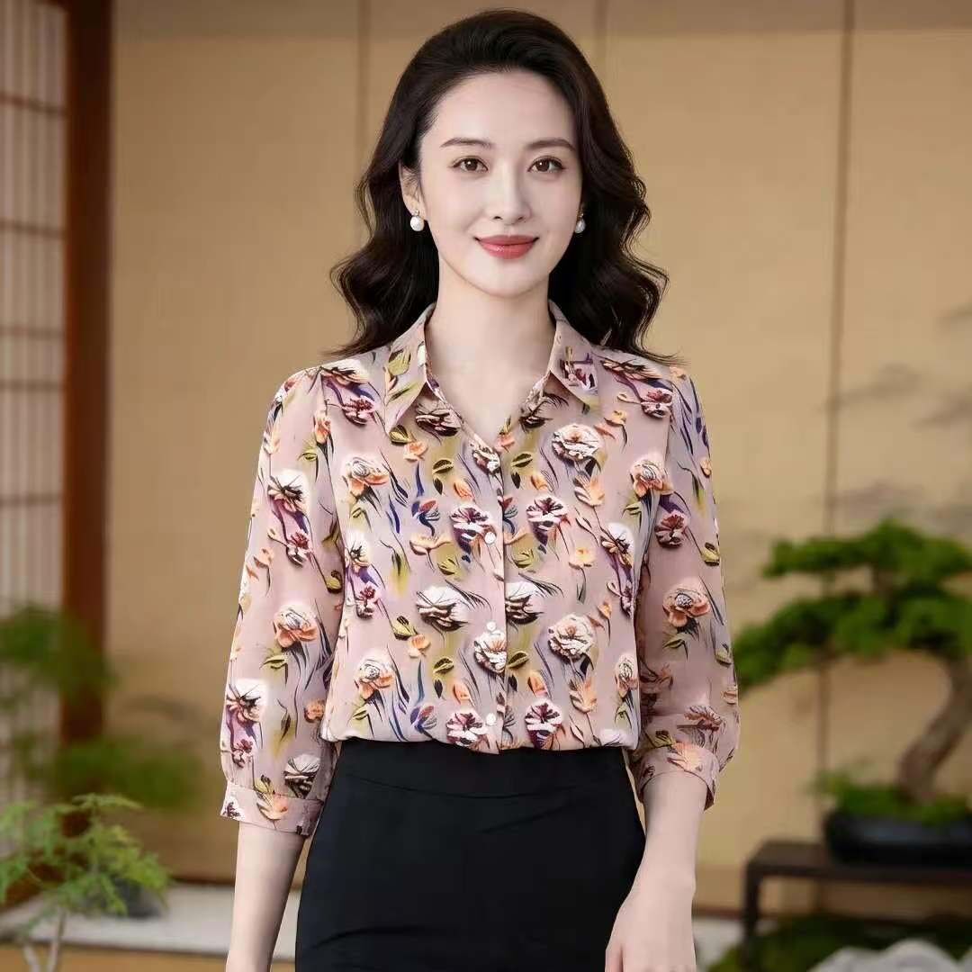 点击率2026夏季印花女装开衫洋气衬衫时尚减龄显瘦百搭七分袖衬a4