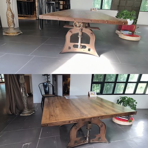 美式复古工业风实木铁艺升降桌创意电脑桌会议桌酒吧办公室洽谈桌