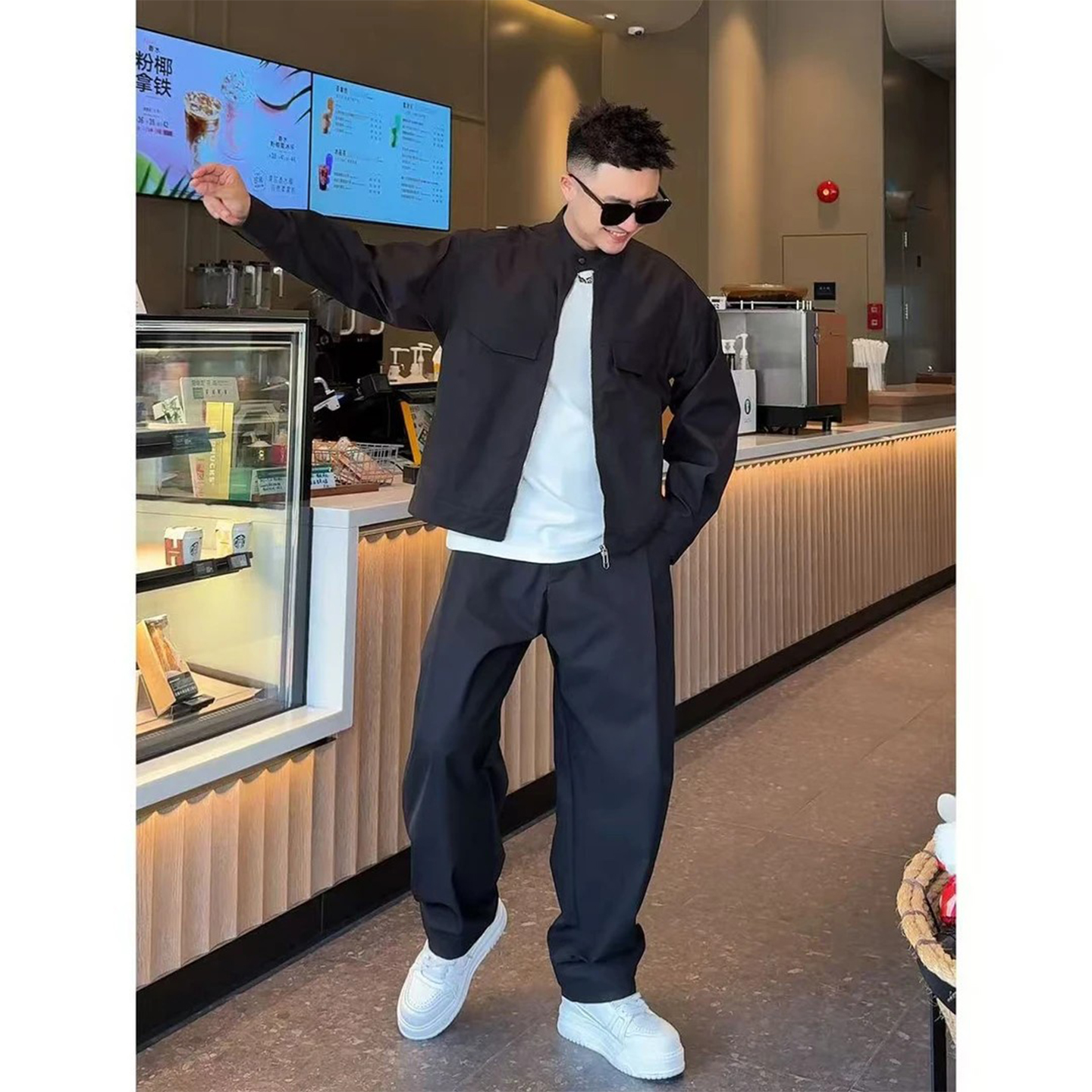 秋冬新款纯色时尚套装男