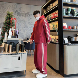 男宽松百搭连帽卫衣阔腿裤 摇粒绒休闲运动套装 两件套 新款 2025冬季