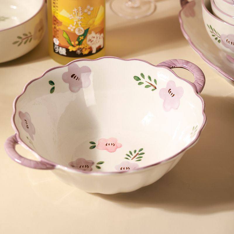 紫薰花日式双耳陶瓷大号汤碗家用新款大碗泡面碗喝汤螺蛳餐具,餐饮具,泡面碗,淘宝优惠券,粉丝福利购,淘宝优惠卷