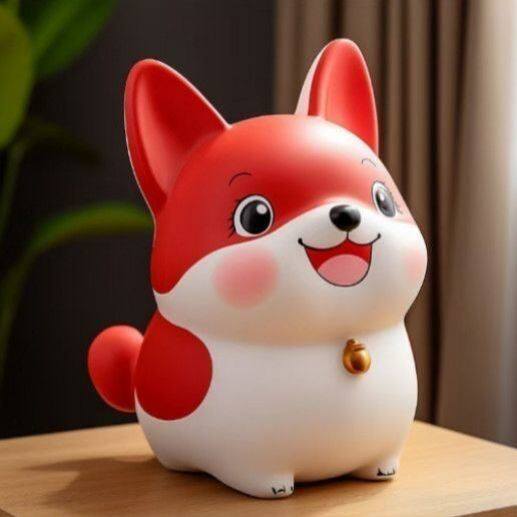 新款红色小柴犬仿瓷存钱罐儿童大容量防摔可爱搪胶狗狗创意摆件