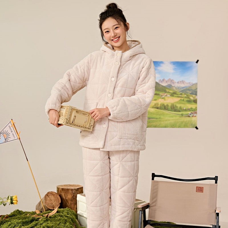 安之伴三层加绒加厚珊瑚绒夹棉睡衣女冬季可外穿连帽保暖家居服,女士内衣/男士内衣/家居服,睡衣/家居服套装,淘宝优惠券,粉丝福利购,淘宝优惠卷