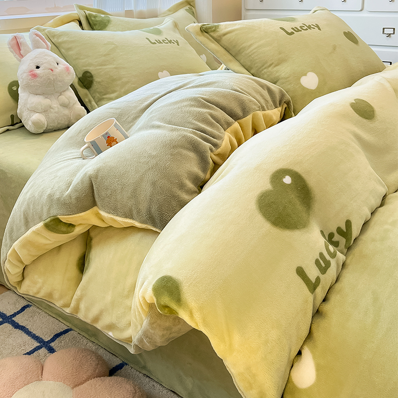 冬季床品牛奶绒床上四件套加绒速热双面绒珊瑚绒保暖床单被套加厚