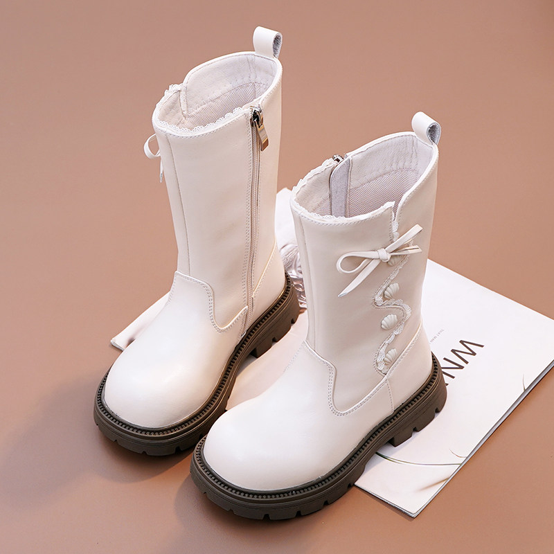 女童马丁靴高筒靴二棉公主靴真皮软底加绒棉靴子2025秋冬新款单靴