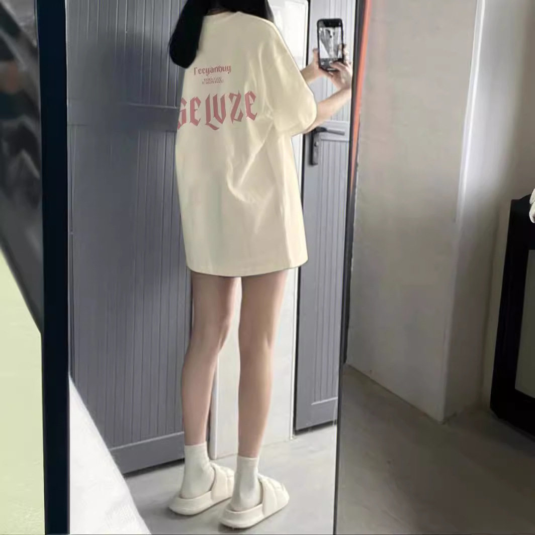 设计感印花短袖T恤女ins潮学生韩版时尚美式复古中长款宽松上衣
