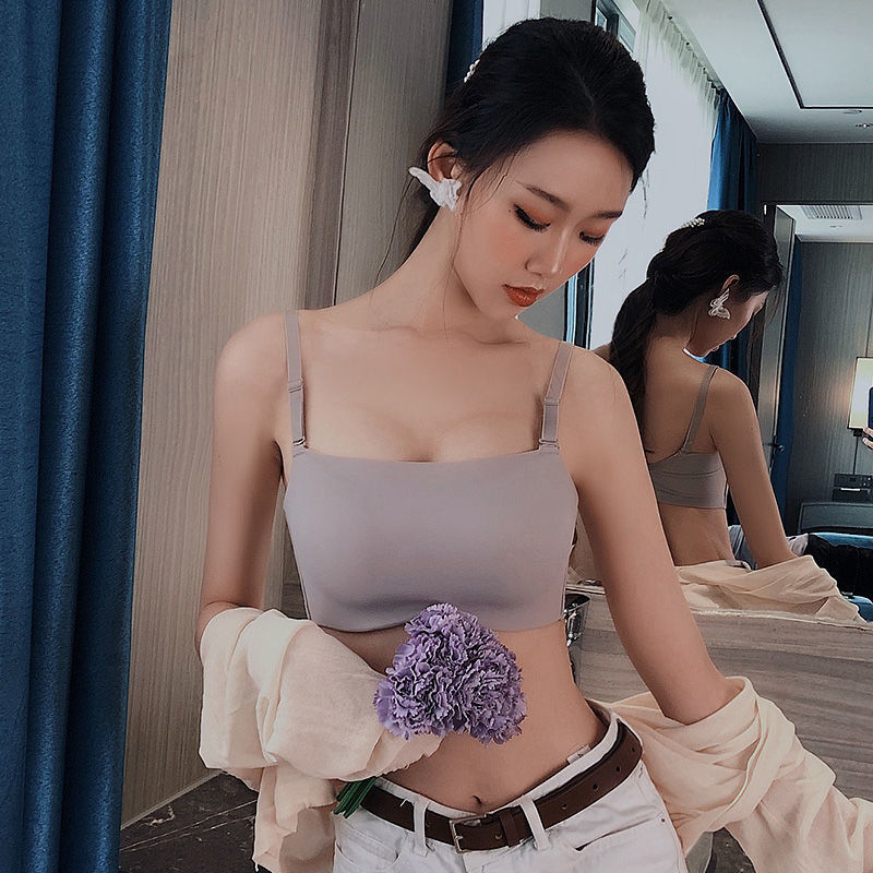 趣安芬文胸防走光内衣女细肩带小胸聚拢收副乳薄款无钢圈抹胸裹胸