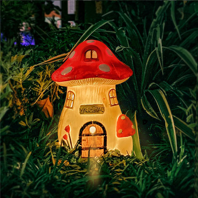 太阳能蘑菇灯户外庭院红网花园阳台布置装饰氛围创意摆件树屋子灯