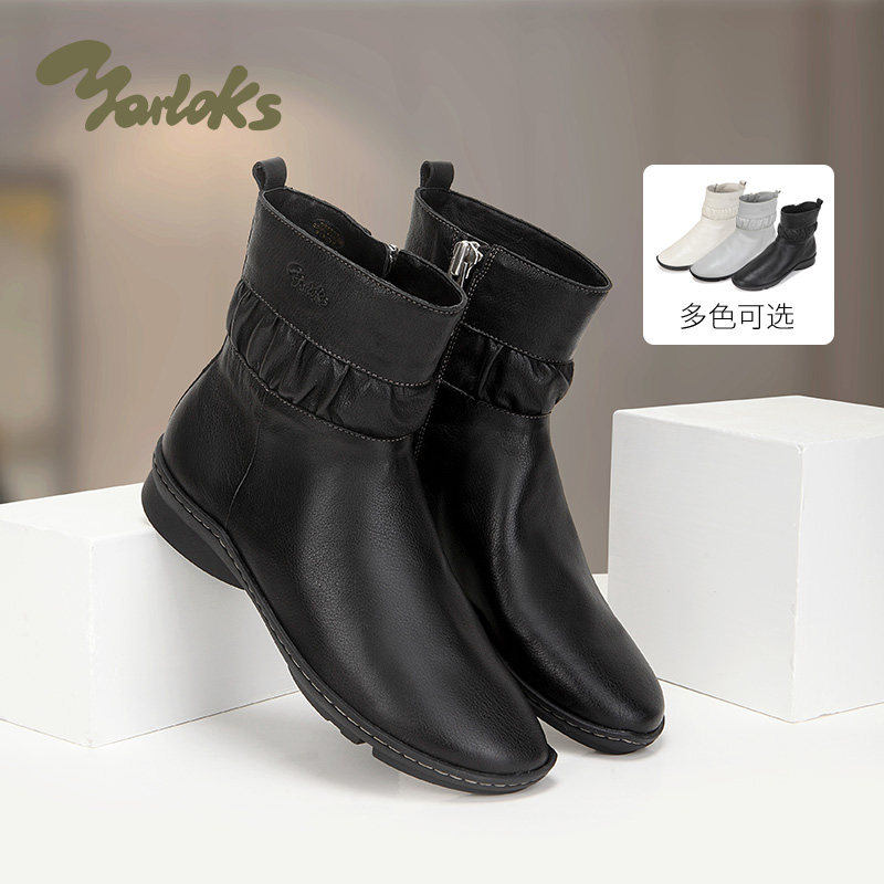 Yarloks/雅乐士简约风女鞋牛皮中筒靴舒适侧拉链时装靴 2526101