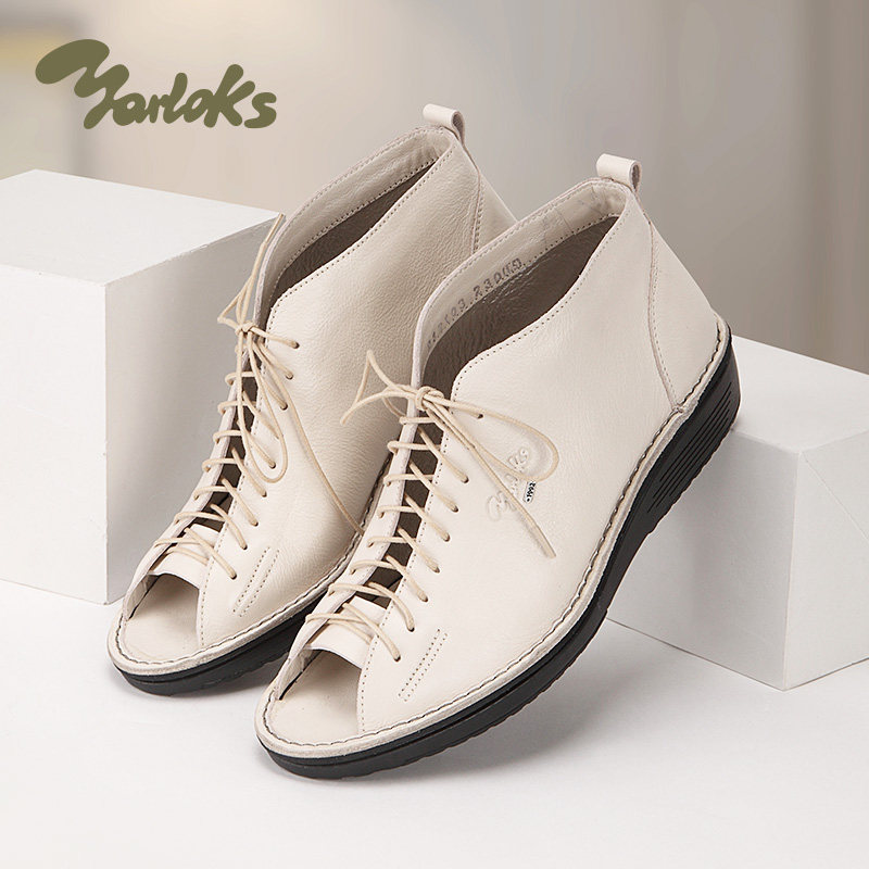 yarloks/雅乐士真皮镂空透气女绑带低跟鱼嘴鞋露趾凉鞋 232103