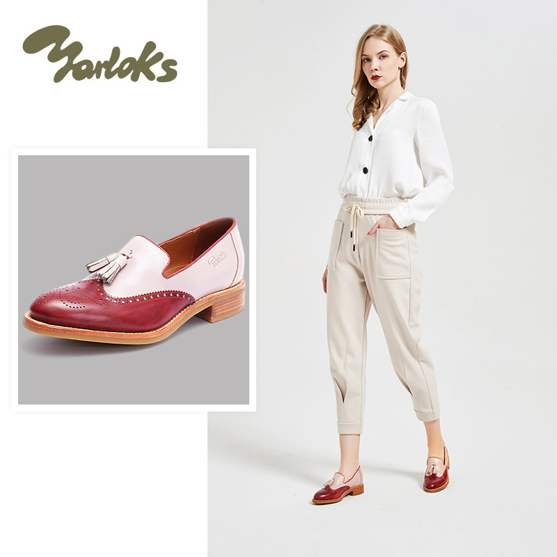 yarloks/雅乐士商务休闲女鞋复古百搭拼接色 10225012红色