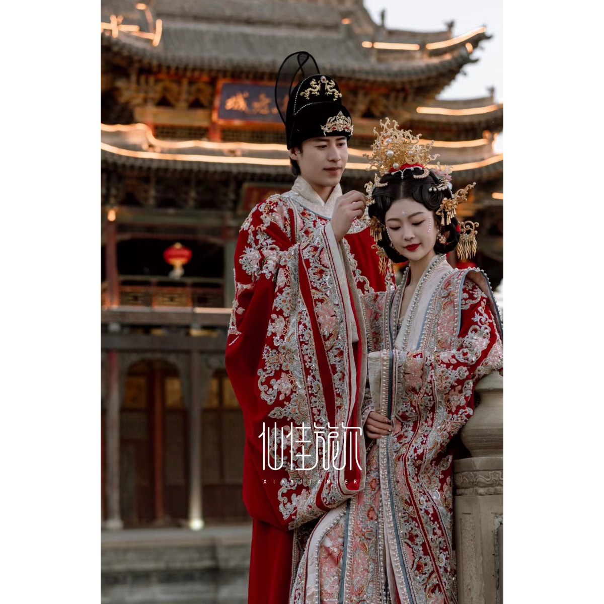 出租宋制汉服婚服结婚礼服男女凤冠霞帔定制中式租赁嫁衣新娘租赁图片