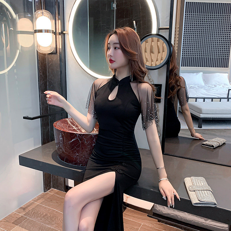 性感连衣裙女新款夜总店长款减龄礼服旗袍养生SPA技师工作服柔式