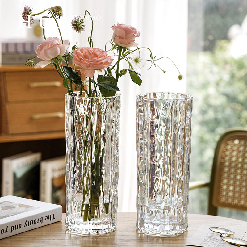 ins风插花透明玻璃客厅摆件冰川纹轻奢现代简约高级感水培花瓶,鲜花速递/花卉仿真/绿植园艺,花瓶,淘宝优惠券,粉丝福利购,淘宝优惠卷