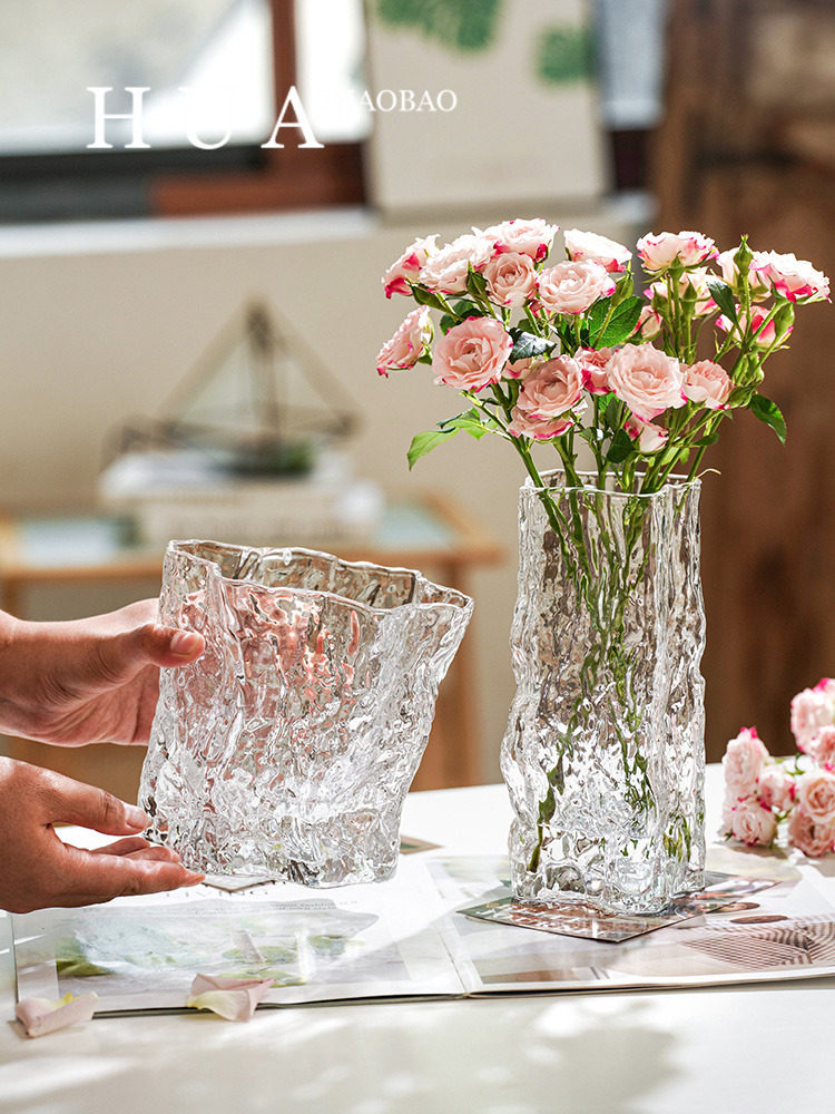 INS style Nordic glacier light luxury vase for living room floral arrangements, crystal glass bedroom, internet-famous hydroponic decoration ornament