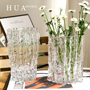 花瓶摆件客厅插花玻璃透明冰川轻奢高级感水养ins大口径网红鲜花
