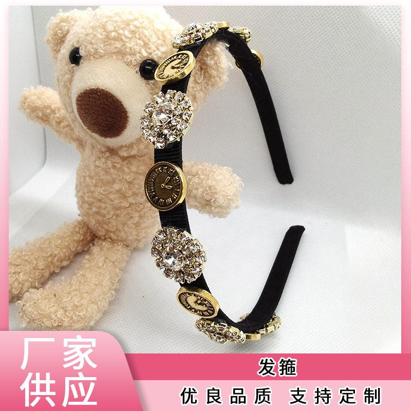 甜美格子韩版嘻哈蝴蝶结发箍 欧美棕色几何型 黑色发箍发圈发饰